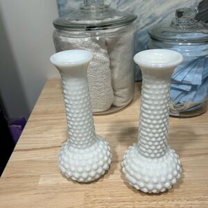 Anchor Hocking White Textured Vases hobnail milk glass vases